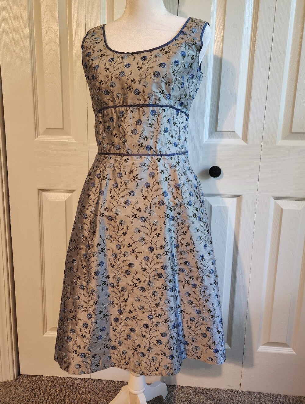 Blue Embroidered Silk Dress